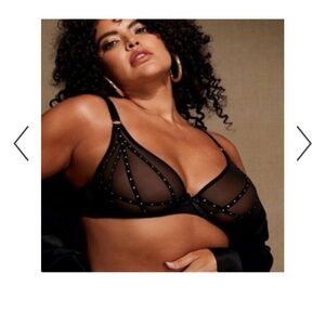 NWT Fredericks of Hollywood SZ 32F Rozlyn Mesh & Stud Black Underwire Bra